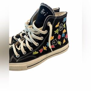 Converse High-Top Sneakers with Colorful Leaf Design  embroidered NEW